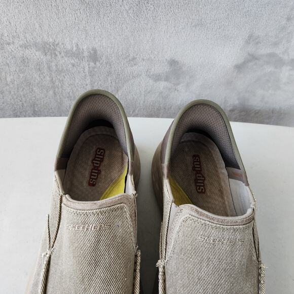 Skechers Shoes Mens 12 Canvas Comfort Slip Ins Parson Dewitt Taupe Hands Free - Picture 10 of 11